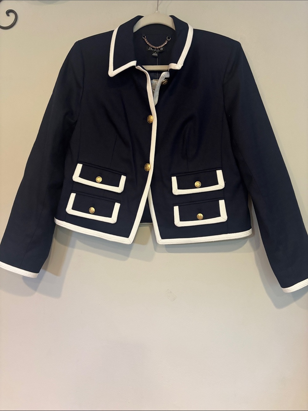 J. Crew Navy Blazer with White Piping and Gold Buttons